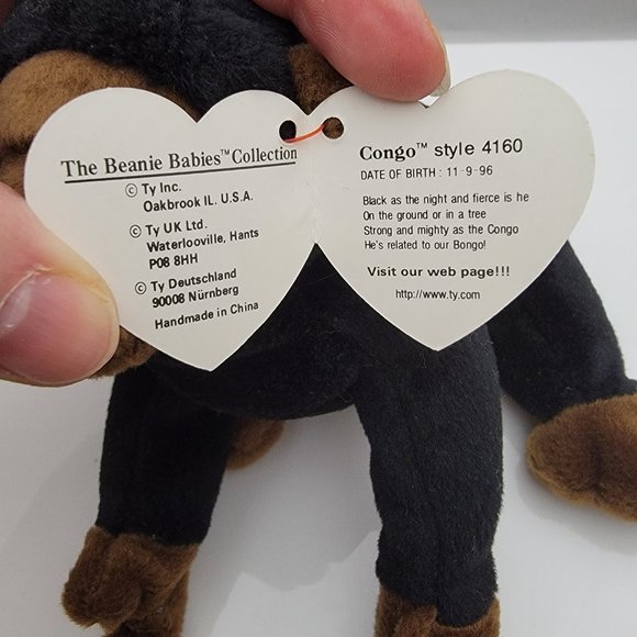 1996 Vintage TY Beanie Baby Congo Monkey Retired PVC Pellets Ape Gorilla Waterlo - Picture 3 of 7